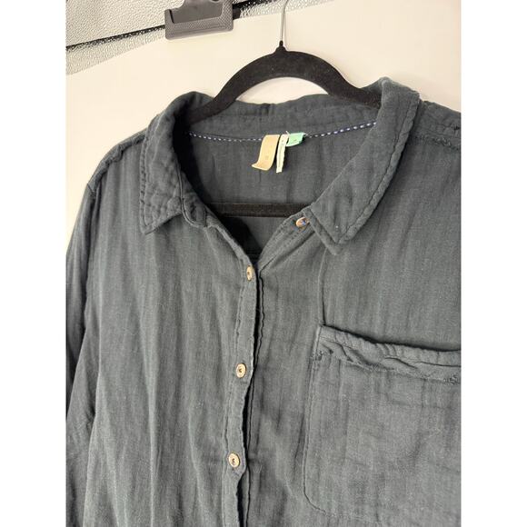 Pilcro Anthropologie Cotton Double Gauze Button Down Shirt 3X Black Minimalist - Picture 5 of 11
